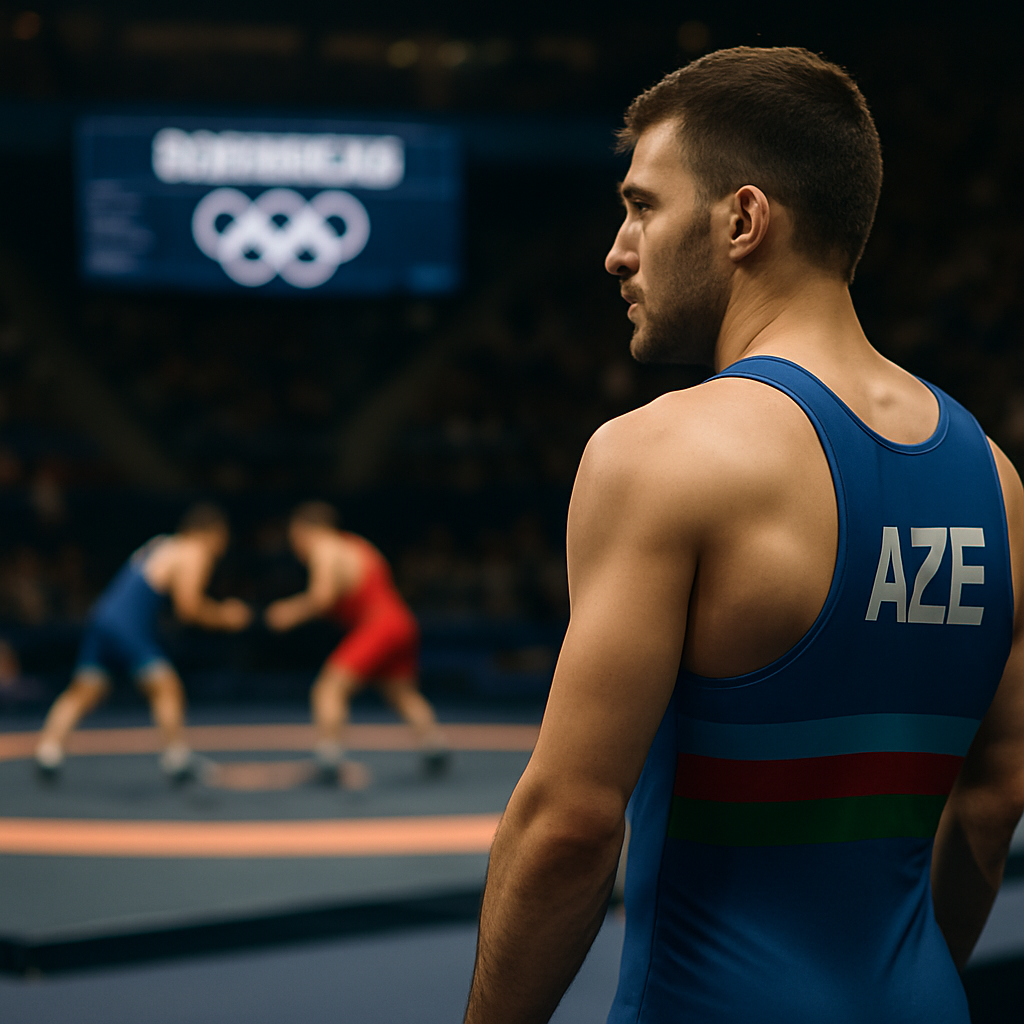 An Azerbaijani athlete prepares to compete at an international championship, with Olympic qualification at